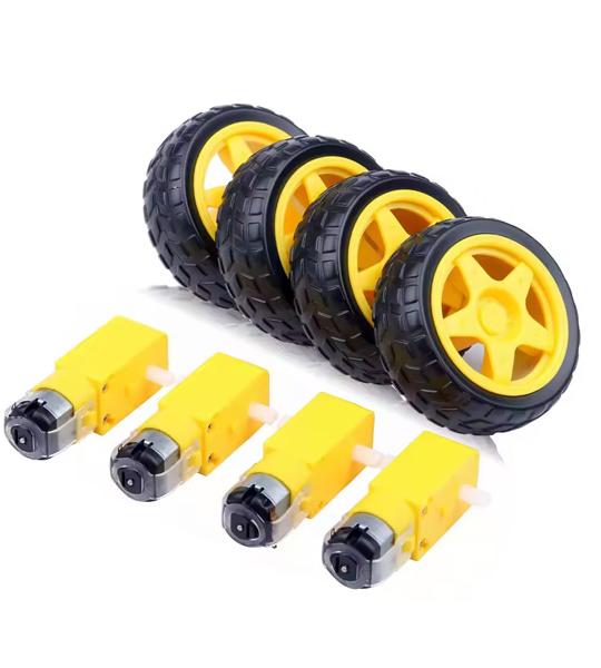 DC 3-6V Dual Shaft Gearbox Electric Motors with Tire Wheel for Robot